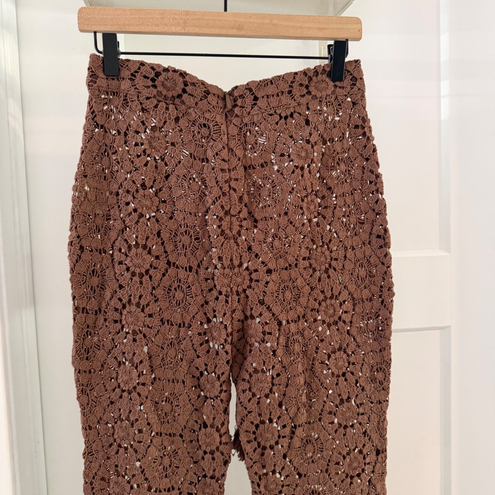 Spell & the Gypsy Helena Crochet Lace Bells Chocolate Brown Flare Pants Boho M - Picture 10 of 10